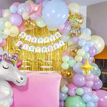 116 件独角兽气球拱门花环套件，带生日快乐横幅独角兽铝箔马卡龙气球，适用于独角兽生日派对装饰用品。婚礼装饰淋浴装饰 - 彩色 - 查看 5