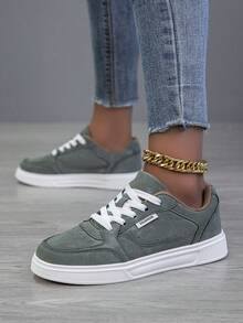 女士休闲鞋,女士运动鞋,时尚小白鞋,街头女鞋,轻便滑板鞋,女士低帮鞋 - 軍綠色 - 查看 3