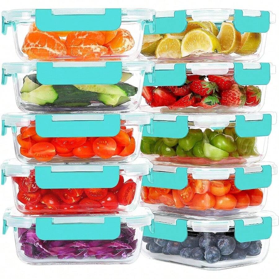 10 Packs 22 Oz Glass Meal Prep Containers, Glass Food Storage Containers With Lids, Airtight Lunch Boxes, Microwave And Freezer - Green - View 1