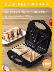 SCISHARE 1 Máy làm bánh mì kẹp 23x23x7.5cm, công suất 750W, trang bị tấm nướng gốm chống dính | Phích cắm EU | Làm nóng hai mặt | Làm nóng đều | Dễ dàng vệ sinh, tiện lợi cho việc làm bữa sáng và đồ ăn nhẹ. Thiết kế nhỏ gọn, đáy chống trượt, lý tưởng cho gia đình và văn phòng. - Phích cắm loại EU E (220-240V) - Xem 11