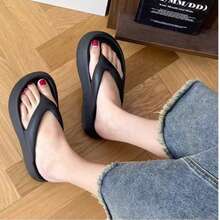 Unisex Thick Sole Flip Flops, Summer Outdoor Couple Non-Slip Slippers, Bathroom & Beach Dual-Use - Black 2 - View 7
