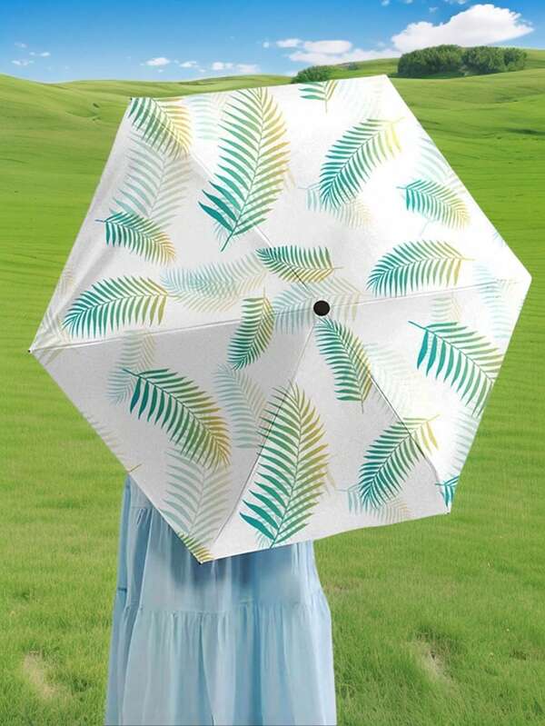 Mini Guarda-Chuva Dobrável, Guarda-Sol Portátil e Ultraleve para Viagem com Folha de Palmeira, Proteção UV, Bolso e Mochila, Guarda-Sol para Mulheres