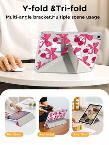 Rose Bow Cherry Dual-Sided Acrylic Crystal Protective Case, Compatible With IPad 10th Gen, IPad 10.2/IPad Mini 6/IPad Mini 7/9.7", Galaxy Tab A8 8.7", 3+Y Foldable Anti-Bend Design, Compatible With Kindle Paperwhite 12th Gen (2024), Silicone Reinforced Corners, Auto Wake/Sleep Function, Great Gift For Holidays