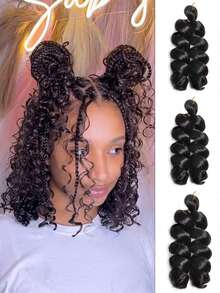 3 件装盒状辫子，松散卷曲钩针编织辫子，黑色发丝，法式扭发，女士合成接发，短卷发，钩针假发，高温纤维假发，女士蓬松波浪编织发型，自然造型辫子颜色：黑色、紫色、绿色、蓝色 - 彩色 - 查看 15