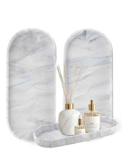 1pc Bathroom Vanity Tray, Silicone Bathroom Countertop Tray For Perfume, Keys, Jewelry, Soap Dispenser, Organizer For Kitchen Sink (Marble White)