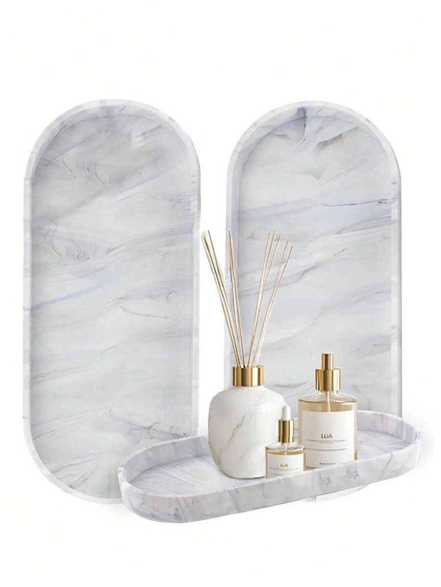 1pc Bathroom Vanity Tray, Silicone Bathroom Countertop Tray For Perfume, Keys, Jewelry, Soap Dispenser, Organizer For Kitchen Sink (Marble White)