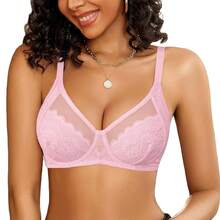 Womens Lace Bras Sexy Push Up Bra With Underwire Full Coverage Unlined Balconette Everyday Bra Lingeries - 粉色 - 查看 1