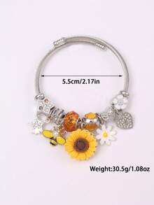 1 pieza Pulsera elegante y femenina con encanto de girasol y abeja con rhinestones - Acero inoxidable, adecuada para fiestas, bailes y decoraciones casuales