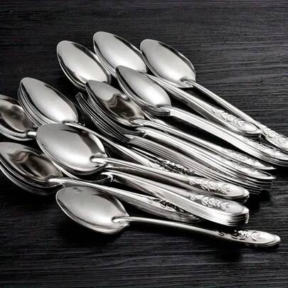 10 Pieces Of Lace Linen Knife And Fork Covers,Silver Long Handle Dessert Watermelon Scoops,Tablespoon,Ice Cream Spoons For Home,Kitchen Or Restaurant