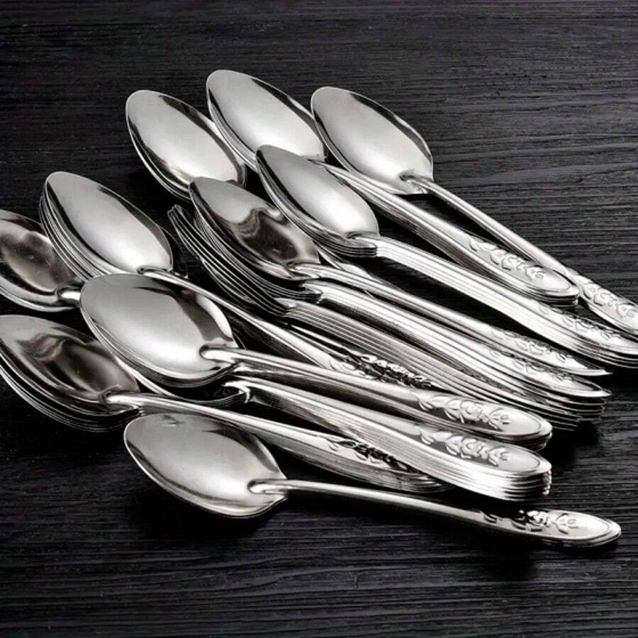 10 Piece Stainless Steel Spoons Set,6.5Inch Stainless Steel Tea Spoon,Silver Long Handle Dessert Watermelon Scoops,Tablespoon,Ice Cream Spoons For Home,Kitchen Or Restaurant Coffee Spoons - 銀色 - 查看 1
