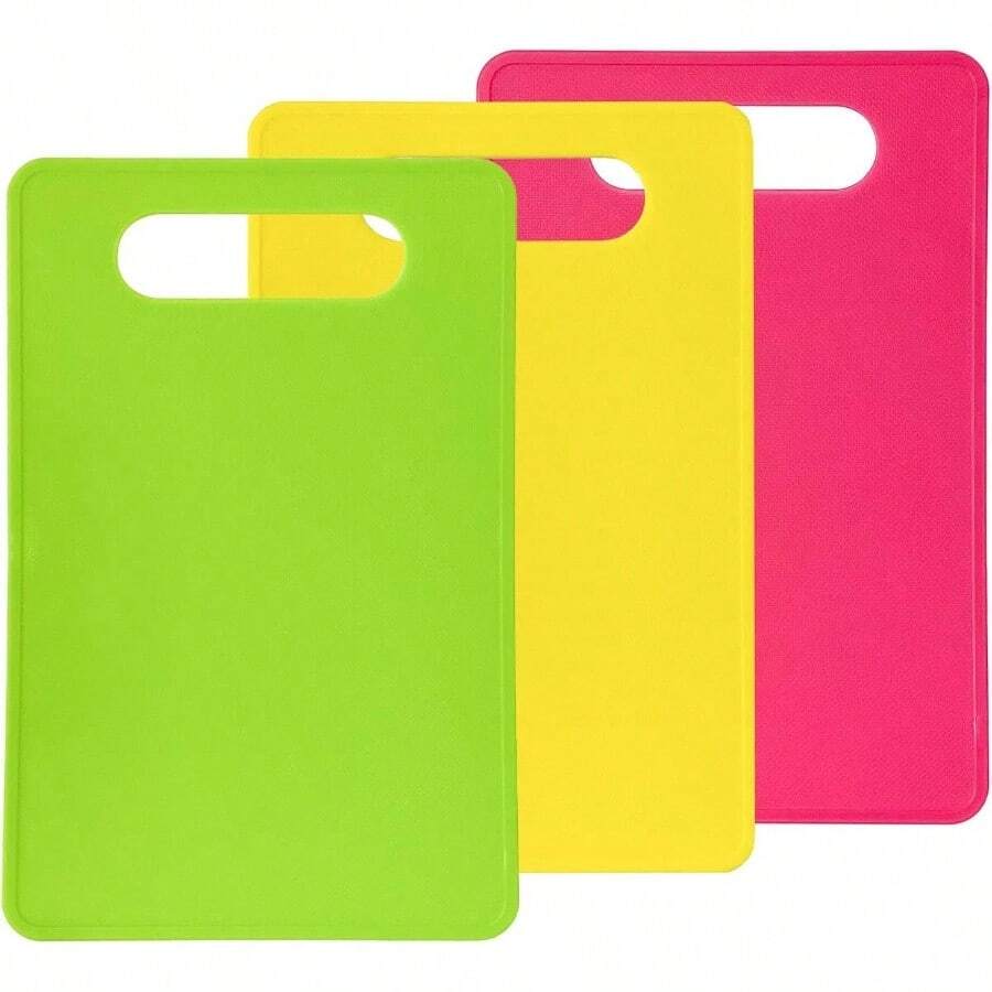 Plastic Cutting Board Set, 3 Pack Small Chopping Boards Kitchen, BPA - Dishwasher , Color Coded Boards Pads Meat Vegetable Fruit, Easy Grip Handle, Non - Slip, Space Saving - 3 - 查看 1