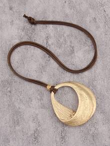 1pc Minimalist Round Beaded Alloy Pendant Necklace, Asymmetrical Geometric Circle Pendant, Daily Accessory, Gift For Girlfriend/Young Lady - Wax Rope - View 15