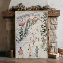 1 pezzo, Quadro su tela, Decorazione da parete incorniciata, Stampa sci invernale, Quadro ad acquerello, Decorazione per la casa in stile vintage, Arte in stile cottage, Dipinto di rifugio da sci, Decorazione scena invernale con neve, Decorazioni natalizie eleganti per la casa, Ornamenti natalizi, Decorazioni natalizie - Multicolore - Visualizzare 2