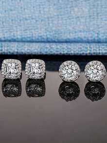 2pcs Vintage Elegant Fashion Cubic Zirconia 925 Sterling Silver Stud Earrings, Versatile For Daily Wear