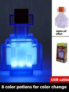 Minecraft 1 Commemorative Edition Minecraft Series Potion Night Light - 8 Color Styles Decoration, USB Rechargeable, Suitable For Bedroom Decoration And Relaxation, Perfect For Sleep/Computer Room Christmas And Birthday Gifts, Suitable For Teenagers And Adults, And For Themed Parties.