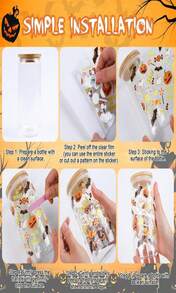 Shejdgart UV DTF Cup Wrap - 8 Sheets Halloween UV DTF Cup Wraps For 16 OZ Pumpkin Spooky Vibes UVDTF Cup Wraps Cute Ghost Bat Waterproof UV DTF Transfer Stickers For Glass Cup Wood DIY Crafts