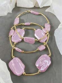 Set de 3 brățări asimetrice cu perle artificiale, stil baroc, bijuterii vintage de culoare aurie, potrivite pentru purtarea zilnică a femeilor, întâlniri, ieșiri de vară, vacanțe la plajă, petreceri, cadou de sărbători, bijuterii cadou