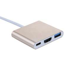 Adaptador Tipo C a HDM-I 4K 3 en 1 Multifuncional para Proyección en Pantalla de Móvil/Tablet/Portátil Adaptador Tipo C a HDM-I 4K 3 en 1 - Dorado - Ver 3