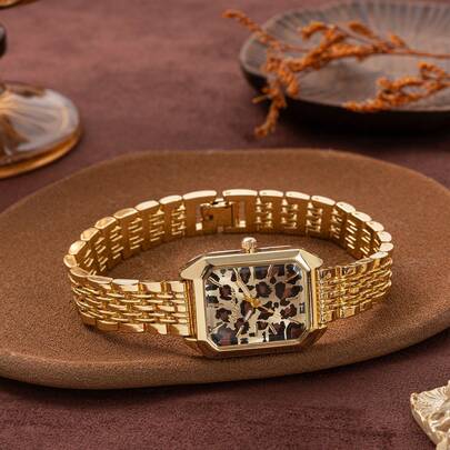 xinyunkou Encanto feroz, punto focal en la muñeca, reloj de lujo de estilo salvaje y elegante con esfera de estampado de leopardo