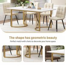 140 x 80cm Esstisch,(1-St), moderner Küchentisch, Gestell aus Metall Rechteckiger Esstisch aus Moderner Marmormuster Küchentisch mit verstellbaren Füßen für Esszimmer Wohnzimmer, Weiß/Golden