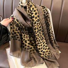 1入女士豹紋絲巾，秋冬款耐用，多用途時尚頭巾，髮帶，頭箍，適合裝扮你的造型 - 巧克力棕 - 查看 5