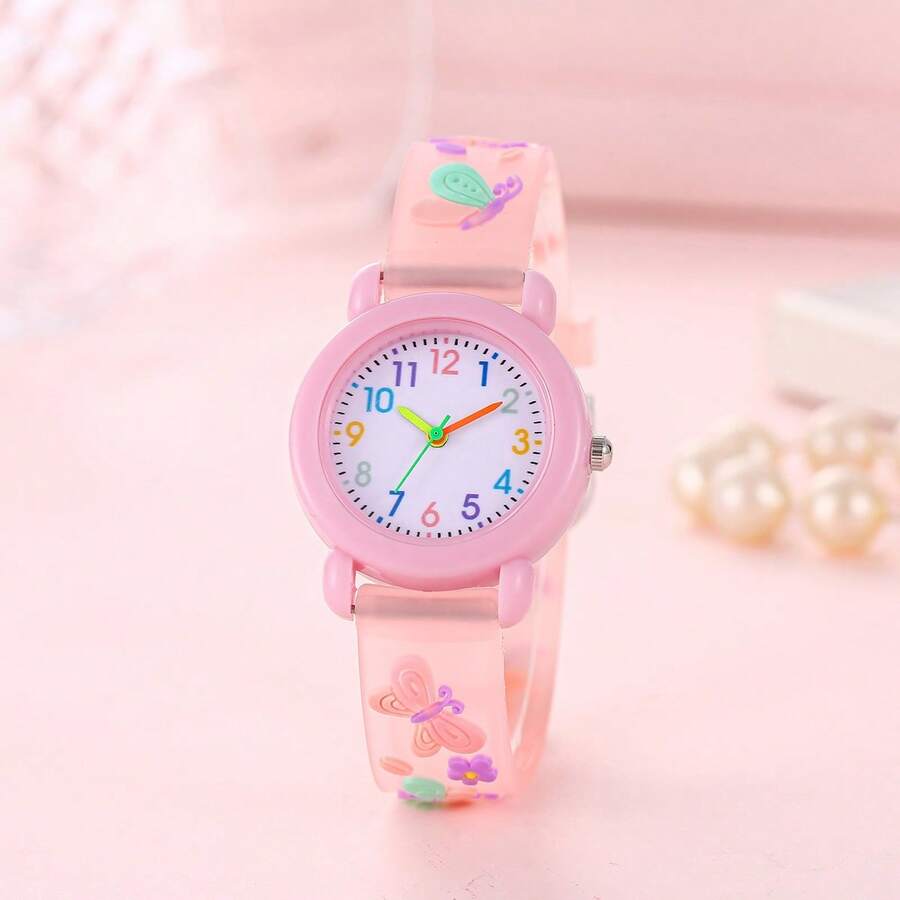 1 chiếc đồng hồ thạch anh trẻ em họa tiết bướm mật hoa 3D thời trang mới, quà tặng ngày thiếu nhi. - Màu Hồng Tươi - Xem 1
