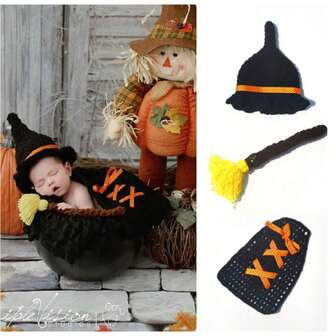 1 Set Handmade Crochet Witch Costume For Newborn Baby, Photography Prop For Halloween
