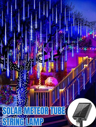30/45cm Solar Meteor Shower Lights, 8 Tubes, IP65 Waterproof, Suitable For Street, Tree, Garden, Yard, New Year Party, Wedding, Christmas And Halloween Decoration, Outdoor Yard Lights (Warm White/White/Color/Blue)