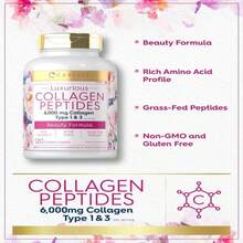 Carlyle Collagen With Vitamin C | 6000mg | 120 Caplets | Multi Collagen Peptide Pills | Type 1 And 3 | Non-GMO, Gluten Free, Grass Fed - 白色的 - 查看 4