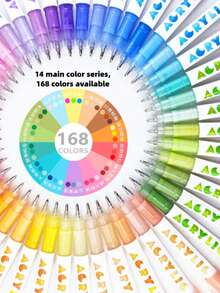 Juego de 12 colores, un total de 168 colores de marcadores acrílicos tridimensionales de punta dura y alto brillo, bolígrafos para dibujo y garabateo de estudiantes, bolígrafos de gel de 1.0 mm con efecto tridimensional, papel de gran capacidad e impermeable, bolígrafos de dibujo multicolor y bolígrafos de marcado de puntos clave, que se pueden usar para manualidades en diversos materiales como piedra, vidrio, plástico, madera y papel