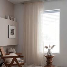 Crochet Boho Curtain 63 Inches Length, Sheer Lace Handmade Tassels Knitted Window Treatment Vintage Rustic Bohemian Farmhouse Drape For Bedroom Rod Pocket 1 Panel 59" W X 63" L, Beige Wave - 米色波浪鉤針編織59寬x63公升1包 - 查看 4