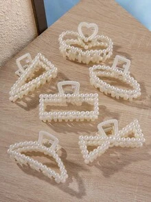 6 件仿珍珠装饰发夹，适合浓密头发，白色发夹，适合婚礼防滑下巴夹，发型设计礼物，发饰，适合女士和女孩，优雅情人节，情人节夏季，学校用品，大学秋冬爪夹，适合度假装扮女士