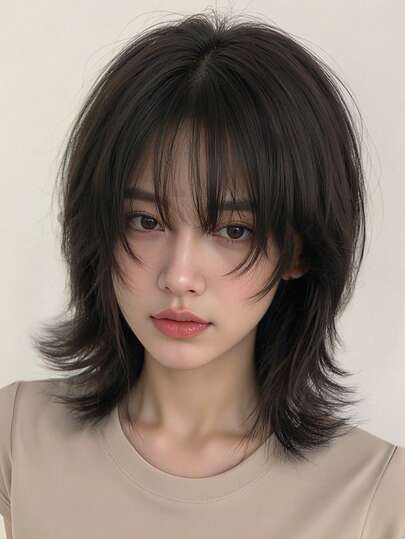 10 英寸短鲻鱼头假发带刘海合成直发女士黑色短发假发适合日常派对角色扮演