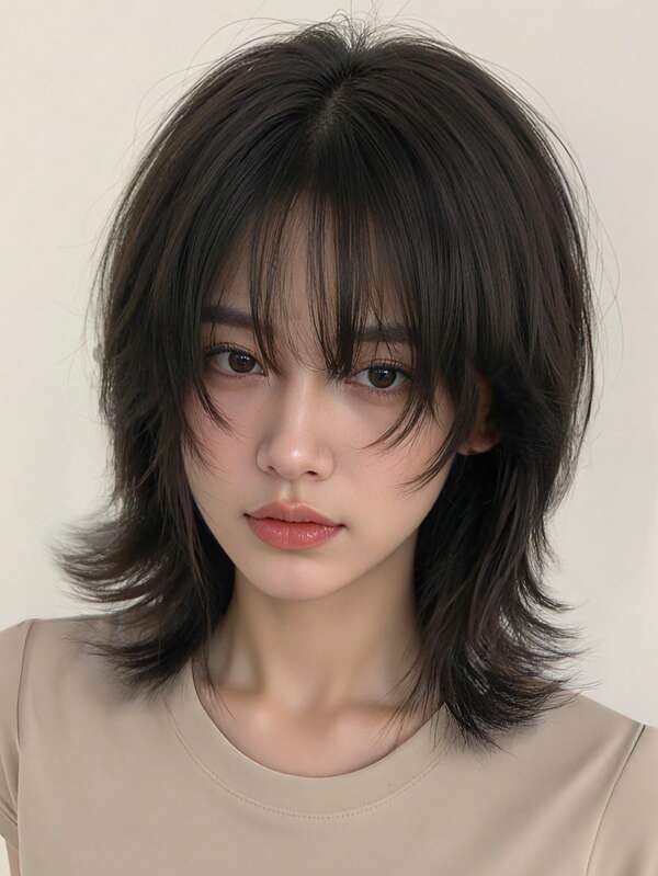 10 英寸短鲻鱼头假发带刘海合成直发女士黑色短发假发适合日常派对角色扮演