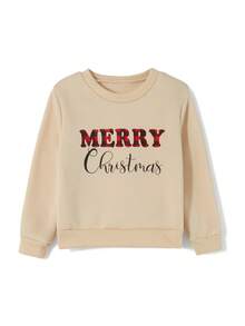 Mommy And Me Matching Christmas Sweatshirts Family Matching Xmas Outfits Long Sleeve Crewneck Let It Snow/Merry Christmas/Merry Bright Letter Print Sweatshirts Pullover Tops Winter Fall Clothes - 卡其色 - 查看 9