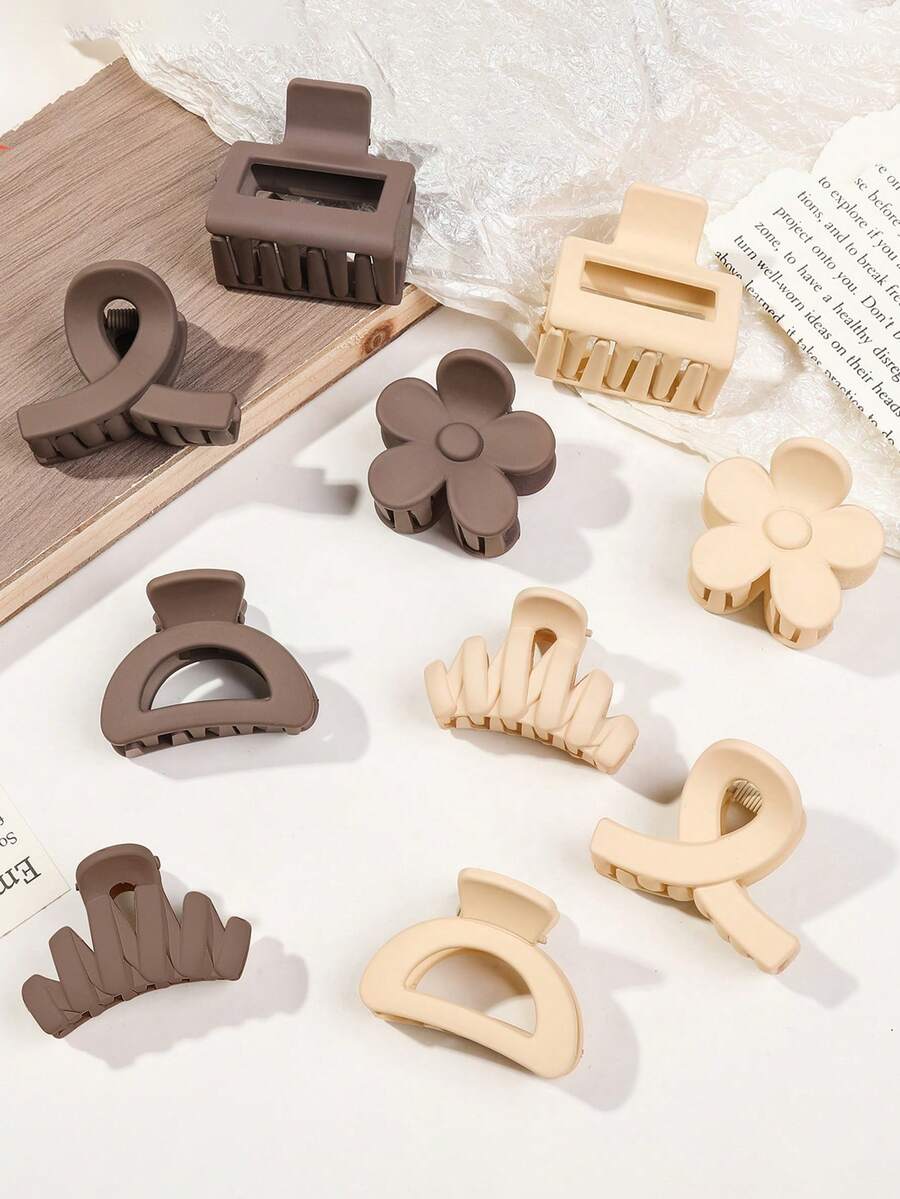 10pcs Minimalist Geometric Flower Hair Clips, Soft Autumn/Winter Vibe Hair Claw Barrettes For Girls, Student Hair Accessories For Buns, Suitable For Daily Wear, Outdoor, Travel, Commute, Work, Festivals