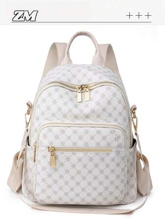 Women's Fashion Clover Backpack With Flap, PU Leather Shoulder Bag, Handbag, Student Bookbag, Commuter Bag