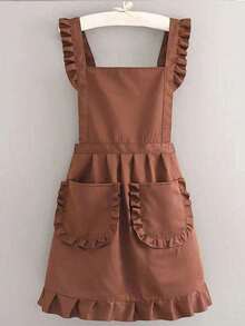 1 件时尚韩版围裙，公主围裙，帆布防水餐厅围裙，带口袋，女士涤纶围裙，简约风格黑色带口袋围裙，加厚腰围裙，时尚家务厨房家居工作服 - 彩色 - 查看 11