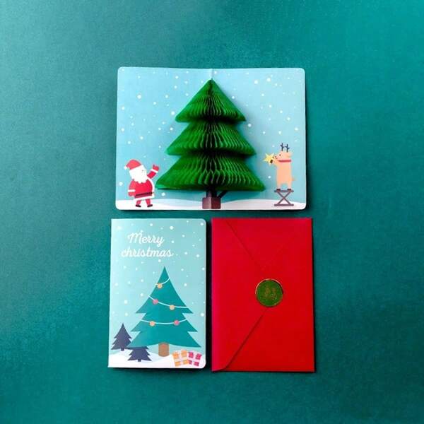 3D Pop-Up Santa Claus Christmas Card, Merry Christmas Greeting Card, New Year Postcard, Christmas Party Invitation Gift Card - 1 Set Includes: 1 Card + 1 Envelope + 1 Sticker