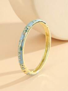 1pc Fashionable New Gold-Plated Floral Pattern Enamel Rhinestone Bracelet, Suitable For Girls And Women - Blue - View 5
