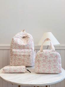 Fashionable Versatile Women's Handbag With Small Floral Print, Double Backpack Combination, School Backpack For Students - Beige - View 5