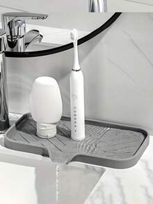 1pc Silicone Kitchen Sink Tray With Drain Spout, Soap Dish Rack, Sponge & Soap Holder Sink Drainer Mat, Household Kitchen Bathroom Accessories, Kitchen Organizer, Bathroom Decor, Drain Pad For Moisture-Proof, Multi-Purpose Draining Mat