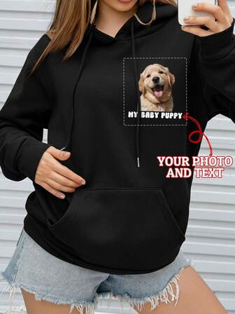 Customize Personalized Gifts, Custom Women's Pocket Hooded Sweatshirts, Add Text And Photos (Pets/Badges/Patterns/Family Photos/Selfies/Couple Photos), Custom Fleece Thickened Sweatshirts. Customize My Puppy, Kitten, Etc. Pet Sweatshirts, Custom Pet Sweatshirts, Everyday Wear, Anniversaries, Birthdays And Holidays Or Ideal Gifts For Family And Friends, Comfortable And Casual, Women's Tops, Custom Printed Hooded Sweatshirts, Women's Sweatshirts
