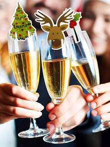 60/80个2025圣诞快乐香槟酒杯帽子卡片，圣诞派对晚宴纸质标签座位卡餐桌装饰，家居装饰 - 彩色 - 查看 9