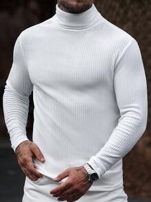 Áo thun cổ lọ tay dài dáng ôm, cổ điển, thoải mái, dành cho nam, mùa thu/đông - trắng - Xem 1