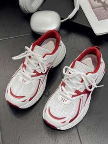 Women's New Thick Sole Sneakers, Lightweight Casual Shoes, Small White Shoes, Tennis Shoes, Versatile Running Shoes, Cute & Fashionable Lightweight Chunky Sneakers - Đỏ - Xem 4