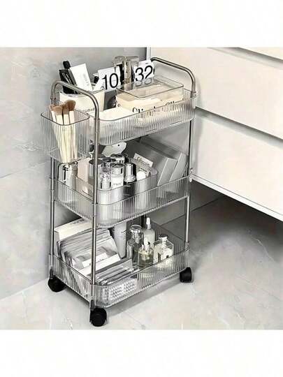1pc 2/3/4-Layer Transparent Acrylic Rolling Storage Cart - Multi-Functional Storage Box With 360° Rotating Wheels, Suitable For Bedrooms, Bathrooms And Kitchens - Multi-Layer Transparent Plastic Rack, For Cosmetics And Household Items, Bathroom Storage And Storage