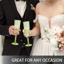 Plastic Champagne Flutes,  Green Plastic Wine Glasses Goblets Reusable Champagne Flute For Weddings, Bachelor Parties, Toasting, And Events - 綠色 - 查看 7