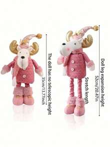 1pc Large Size Christmas Figurine Telescopic Length Christmas Ornament Snowman Standing Home Decorations Doll Soft Door Window Table Tree Holiday Xmas Season Decor (Pink Small Santa Claus) - Multicolor - View 8