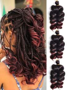 3 件装盒状辫子，松散卷曲钩针编织辫子，黑色发丝，法式扭发，女士合成接发，短卷发，钩针假发，高温纤维假发，女士蓬松波浪编织发型，自然造型辫子颜色：黑色、紫色、绿色、蓝色 - 彩色 - 查看 14